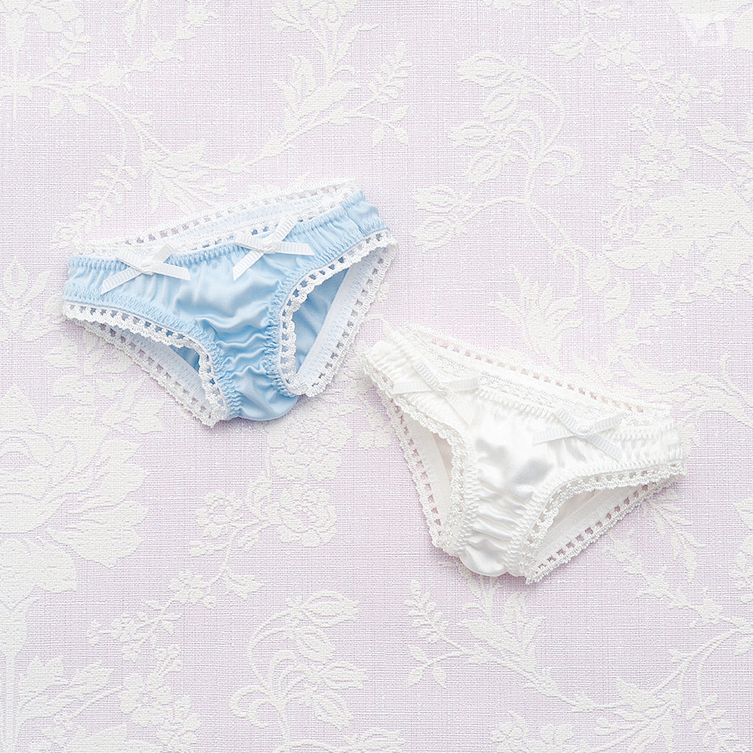 Elegant Satin Panties Set (White & Blue)