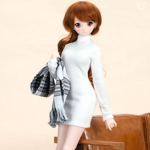 Ribbed High Neck Knit Dress (White)