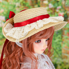 Load image into Gallery viewer, Bergere hat (beige with red ribbon)[PreOrder]
