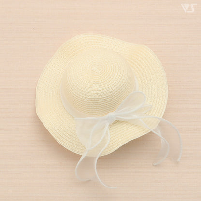 White Straw Hat (Wave Brim / White Ribbon)