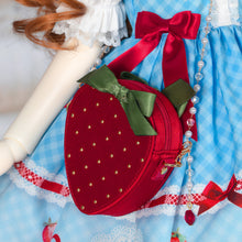 Load image into Gallery viewer, Strawberry Satin Shoulder Bag [PreOrder]A super eye-catching and cute strawberry bag.
Comes with a sparkling chain of clear beads and pearls♪
