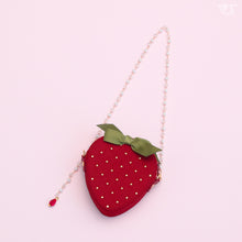Load image into Gallery viewer, Strawberry Satin Shoulder Bag [PreOrder]A super eye-catching and cute strawberry bag.
Comes with a sparkling chain of clear beads and pearls♪

