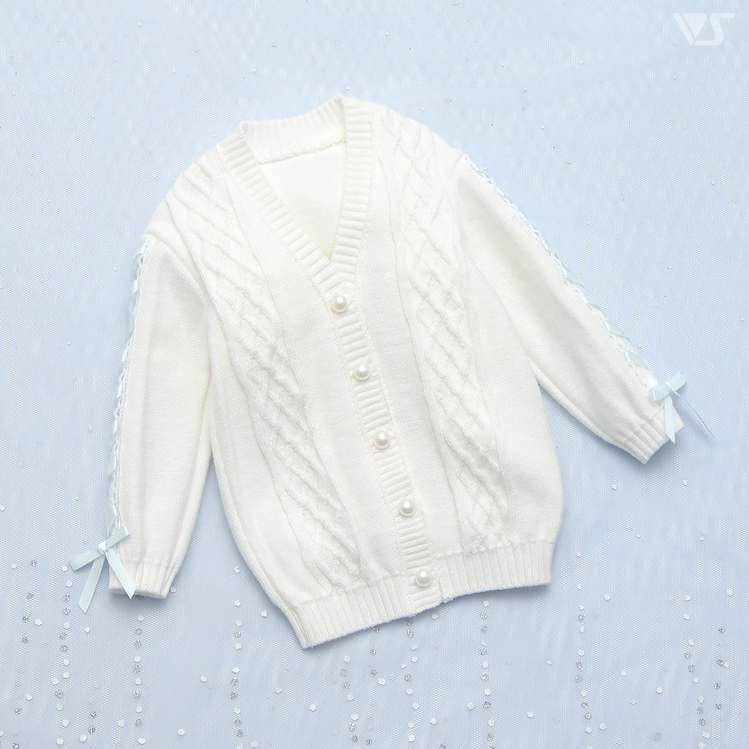 Lace-up Knit Cardigan (White)[PreOrder]